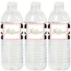 Big Dot of Happiness Chic 13th Birthday - Pink, Black and Gold - Birthday Party Water Bottle Sticker Labels - Set of 20