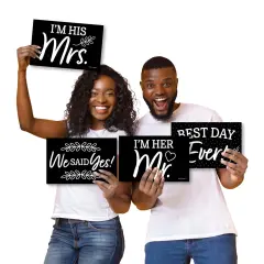 Big Dot of Happiness Mr. and Mrs. - Photo Prop Signs - Black and White Wedding or Bridal Shower Announcements - 10 Pieces