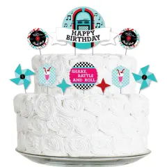 Big Dot of Happiness 50's Sock Hop - 1950s Rock N Roll Birthday Party Cake Decorating Kit - Happy Birthday Cake Topper Set - 11 Pieces