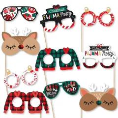 Big Dot of Happiness Christmas Pajamas Glasses and Masks - Paper Card Stock Holiday Plaid PJ Party Photo Booth Props Kit - 10 Count