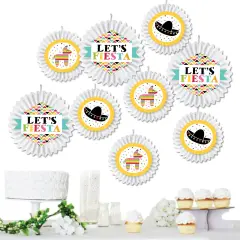 Big Dot of Happiness Let's Fiesta - Hanging Fiesta Tissue Decoration Kit - Paper Fans - Set of 9