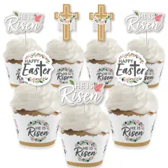 Big Dot of Happiness Religious Easter - Cupcake Decoration - Christian Holiday Party Cupcake Wrappers and Treat Picks Kit - Set of 24