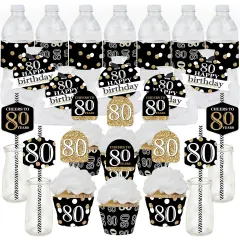 Big Dot of Happiness Adult 80th Birthday - Gold - Birthday Party Favors and Cupcake Kit - Fabulous Favor Party Pack - 100 Pieces
