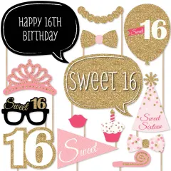 Big Dot of Happiness Sweet 16 Birthday - Photo Booth Props Kit - 20 Count