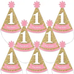 Big Dot of Happiness 1st Birthday Girl - Fun To Be One - Mini Cone First Birthday Party Hats - Small Little Party Hats - Set of 8