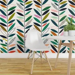 Peel & Stick Wallpaper 2FT Wide Climbing Vines Palm Springs Greenery Mid Century Custom Removable Wallpaper by Spoonflower
