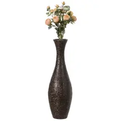 Modern Decorative Brown Textured Design Floor Flower Vase, for Living Room, Entryway or Dining Room, 31 inch