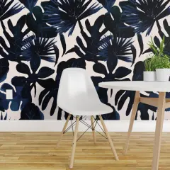 Peel & Stick Wallpaper 2FT Wide Leaves Tropical Baby Jungle Blush Midnight Palm Monstera Custom Removable Wallpaper by Spoonflower