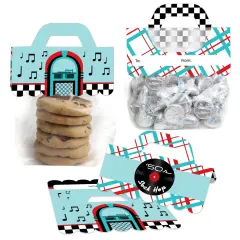 Big Dot of Happiness 50's Sock Hop DIY 1950s Rock N Roll Party Clear Goodie Favor Bag Labels Candy Bags with Toppers Set of 24