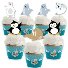 Big Dot of Happiness Arctic Polar Animals - Cupcake Decoration - Winter Baby Shower or Birthday Party Cupcake Wrappers and Treat Picks Kit - Set of 24