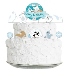 Big Dot of Happiness Arctic Polar Animals - Winter Birthday Party Cake Decorating Kit - Happy Birthday Cake Topper Set - 11 Pieces