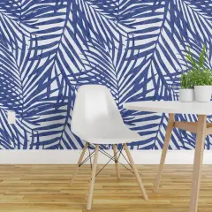 Pre-Pasted Wallpaper 2FT Wide Tropical Ferns Watercolor Tree Palm Leaves Summer Beach Paradise Custom Pre-pasted Wallpaper by Spoonflower