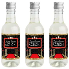 Big Dot of Happiness Red Carpet - Mini Wine and Champagne Bottle Label Stickers - Movie Night Party Favor Gift for Women and Men - Set of 16