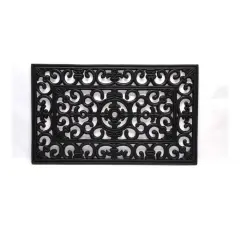 Filigree Rubber Scraper Doormat, Floor Door Mat in Black Rubber, Open Design Scrapes Dirt and Mud from Shoes and Boots