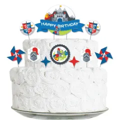 Big Dot of Happiness Calling All Knights and Dragons - Medieval Birthday Party Cake Decorating Kit - Happy Birthday Cake Topper Set - 11 Pieces