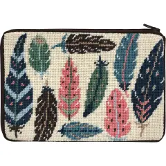 Stitch & Zip Needlepoint Cosmetic Purse Kit- Feathers Multicolor
