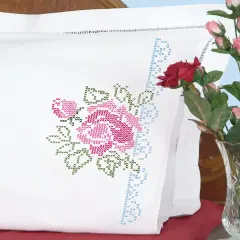 Jack Dempsey Stamped Pillowcases W/White Perle Edge 2/Pkg-XX Roses