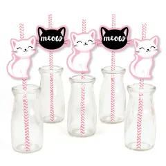 Big Dot of Happiness Purr-fect Kitty Cat - Paper Straw Decor - Kitten Meow Baby Shower or Birthday Party Striped Decorative Straws - Set of 24