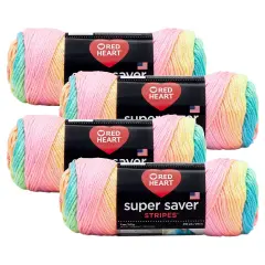 (Pack of 4) Red Heart Super Saver Yarn-Retro Stripe
