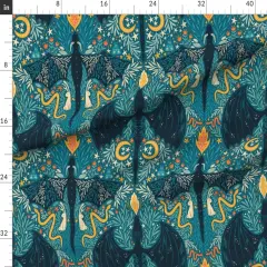 Various Fabrics by the Yard or Fat Quarter Folk Dragons Fairy Tale Botanical Kids Room Magical Jackalopes Maximalist Custom Printed Fabric by Spoonflower