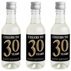 Big Dot of Happiness Adult 30th Birthday - Gold - Mini Wine & Champagne Bottle Label Stickers - Birthday Party Favor Gift for Women & Men - Set of 16