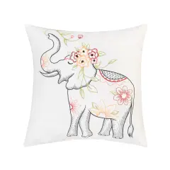 Tropical Elephant Indoor / Outdoor Embroidered Throw Pillow, 18" x 18"