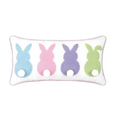 Easter Bunnies with Tufted 3D Bunny Rabbit Tail Spring Themed Small/Petite Accent Pillow, 10" x 20"