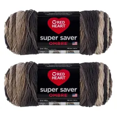 Red Heart Super Saver Jumbo Hickory Ombre Yarn - 2 Pack of 283g/10oz - Acrylic - 4 Medium (Worsted) - 482 Yards - Knitting/Crochet