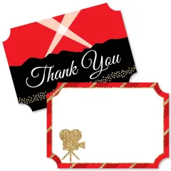 Big Dot of Happiness Red Carpet - Shaped Thank You Cards - Movie Night Party Thank You Note Cards with Envelopes - Set of 12