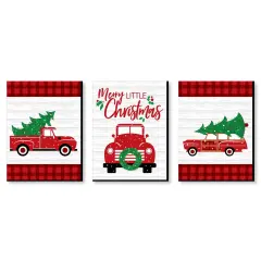 Big Dot of Happiness Merry Little Christmas Tree - Red Truck and Car Christmas Wall Art and Holiday Decorations - 7.5 x 10 inches - Set of 3 Prints