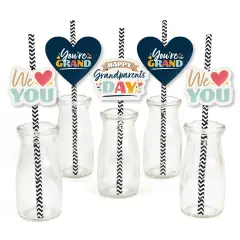 Big Dot of Happiness Happy Grandparents Day - Paper Straw Decor - Grandma & Grandpa Party Striped Decorative Straws - Set of 24