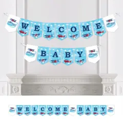 Big Dot of Happiness Taking Flight - Airplane - Vintage Plane Baby Shower Bunting Banner - Party Decorations - Welcome Baby