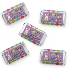 Big Dot of Happiness Hippity Hoppity - Mini Candy Bar Wrapper Stickers - Easter Bunny Party Small Favors - 40 Count