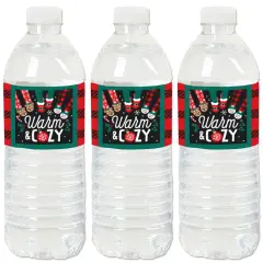 Big Dot of Happiness Christmas Pajamas - Holiday Plaid PJ Party Water Bottle Sticker Labels - Set of 20
