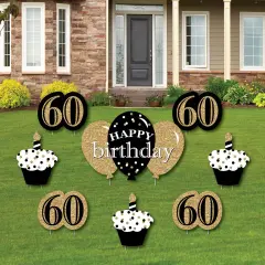 Big Dot of Happiness Adult 60th Birthday - Gold - Yard Sign and Outdoor Lawn Decorations - Happy Birthday Party Yard Signs - Set of 8