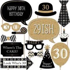 Big Dot of Happiness Adult 30th Birthday - Gold - Birthday Party Photo Booth Props Kit - 20 Count