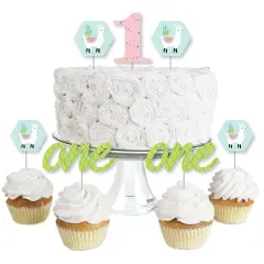 Big Dot of Happiness 1st Birthday Whole Llama Fun - Dessert Cupcake Toppers - Llama Fiesta First Birthday Party Clear Treat Picks - Set of 24