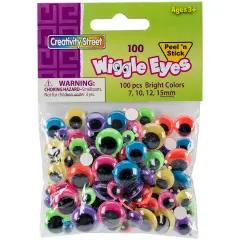 Creativity Street Peel & Stick Wiggle Eyes Assortment 100/Pk-Brights