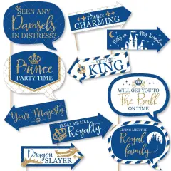 Big Dot of Happiness Funny Royal Prince Charming - Baby Shower or Birthday Party Photo Booth Props Kit - 10 Piece