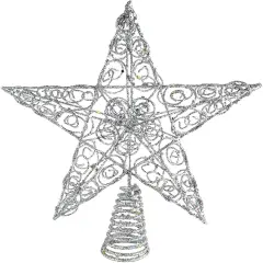 Ornativity Silver Star Tree Topper - Christmas Swirl Design Sparkle Star Treetop Ornament