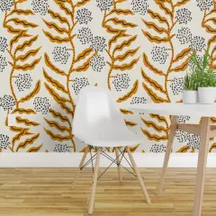 Peel & Stick Wallpaper 2FT Wide Boho Gold Floral Modern Botanical Mustard Garden Vine Abstract Custom Removable Wallpaper by Spoonflower