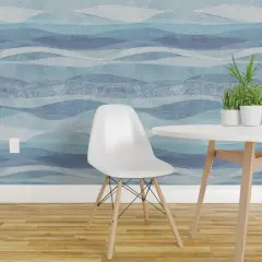 Peel & Stick Wallpaper 2FT Wide abstract ocean wave,coastal nautical,modern farmhouse,shades of blue Custom Removable Wallpaper by Spoonflower