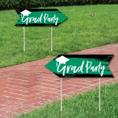 Big Dot of Happiness Green Graduation Party Sign Arrow - Double Sided Directional Yard Signs - Set of 2