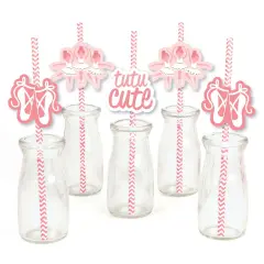 Big Dot of Happiness Tutu Cute Ballerina - Paper Straw Decor - Ballet Birthday Party or Baby Shower Striped Decorative Straws - Set of 24