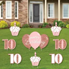 Big Dot of Happiness 10th Pink Rose Gold Birthday - Yard Sign and Outdoor Lawn Decorations - Happy Birthday Party Yard Signs - Set of 8