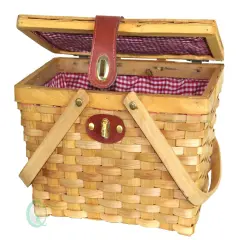 Picnic Basket with Red White Plaid Lining