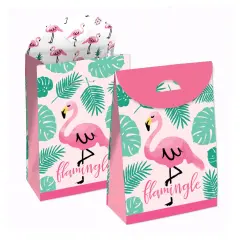 Big Dot of Happiness Pink Flamingo - Tropical Summer Gift Favor Bags - Party Goodie Boxes - Set of 12