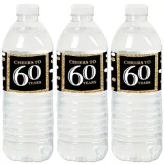 Big Dot of Happiness Adult 60th Birthday - Gold - Birthday Party Water Bottle Sticker Labels - Set of 20