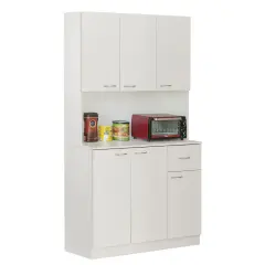 Kitchen Pantry Storage Cabinet with Drawer, Doors and Shelves, White