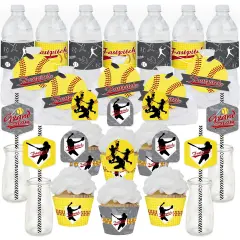 Big Dot of Happiness Grand Slam - Fastpitch Softball - Birthday Party or Baby Shower Favors and Cupcake Kit - Fabulous Favor Party Pack - 100 Pieces